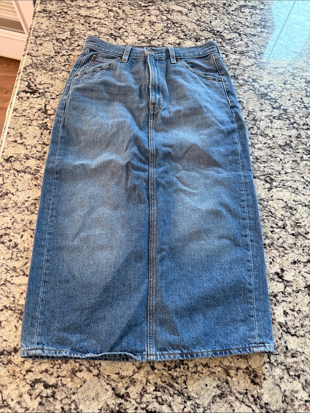 Classic Blue Denim Midi Skirt